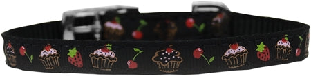Cupcakes Nylon Dog Collar with Classic Buckle 0.37 in., Black - Si